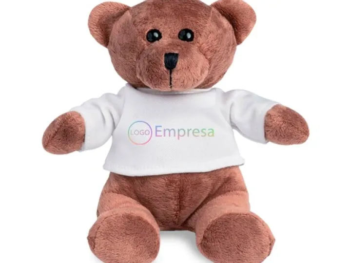 Osito de peluche con camiseta y logotipo de empresa
