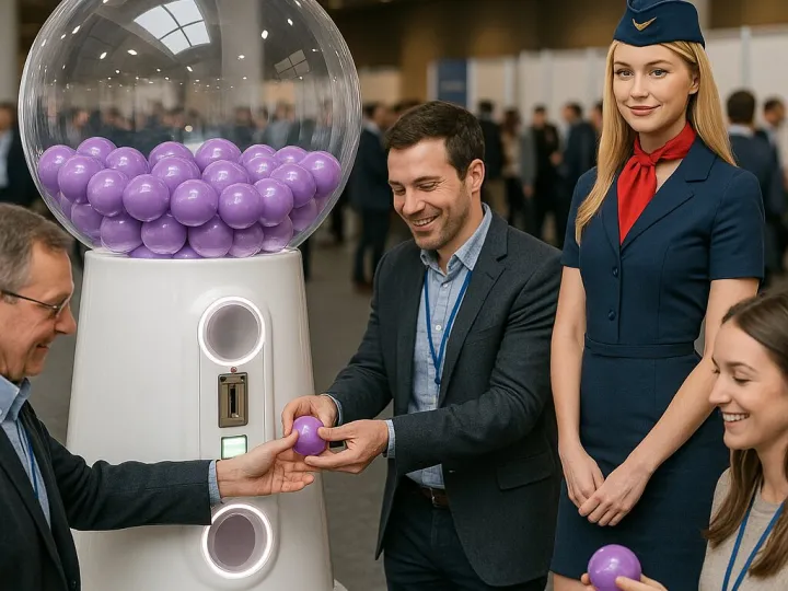 Invitados recogiendo bolas sorpresa de la máquina expendedora gigante