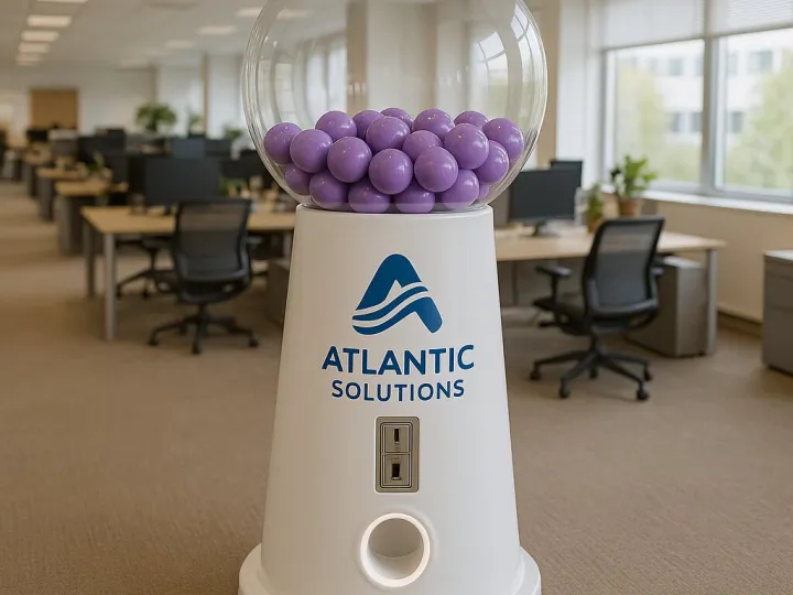 Máquina expendedora de bolas personalizada con el logo de una empresa